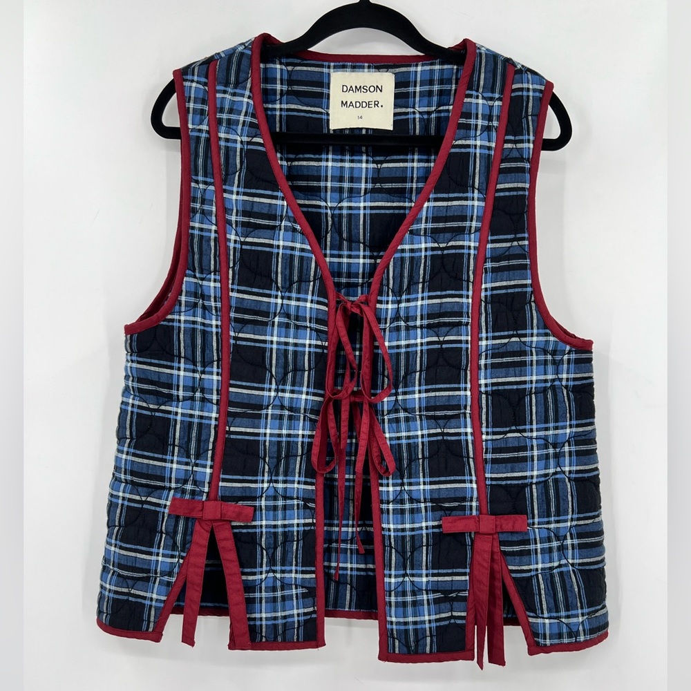 Damson Madder Anthropologie Alva Bow Gilet Vest Quilted Utility Blue Maroon 14 - Picture 13 of 16